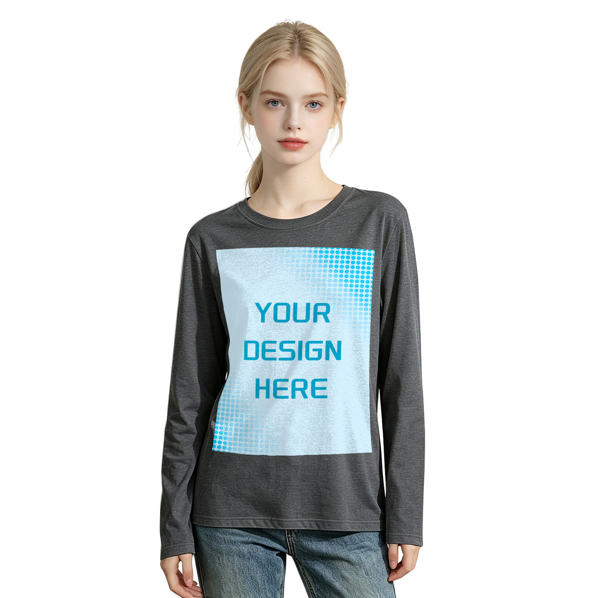 Women's 4-color round neck long sleeved T-shirt - Front (CA Factory 02, USA)