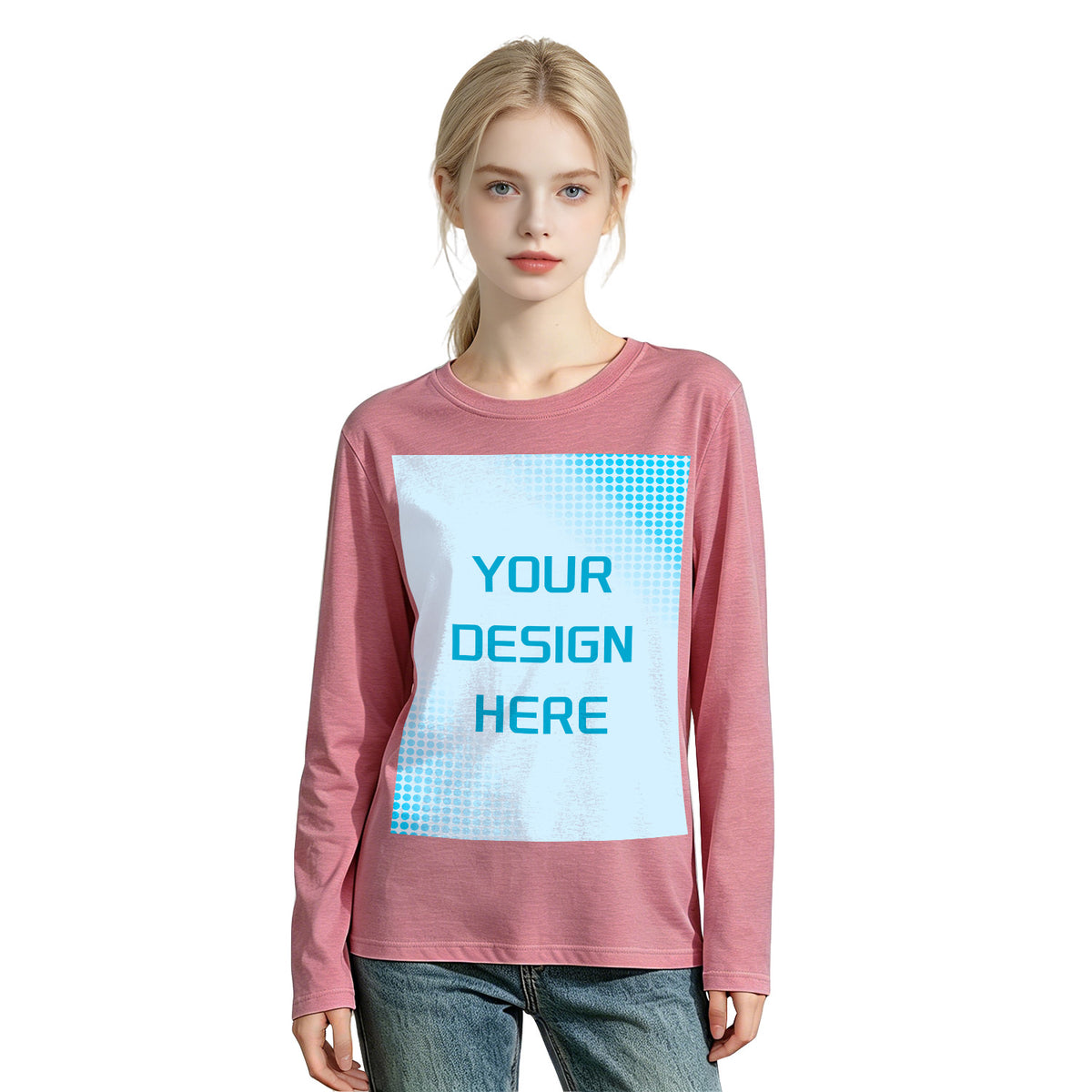 Women's 4-color round neck long sleeved T-shirt - Front (CA Factory 02, USA)