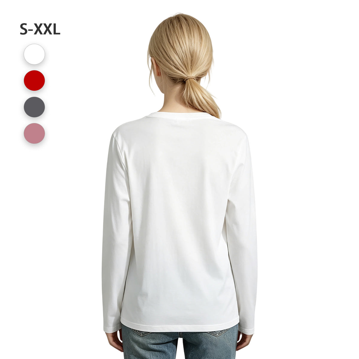Women's Four Color Round Neck Long Sleeve T-shirt - Rear (CA Factory 02, USA)