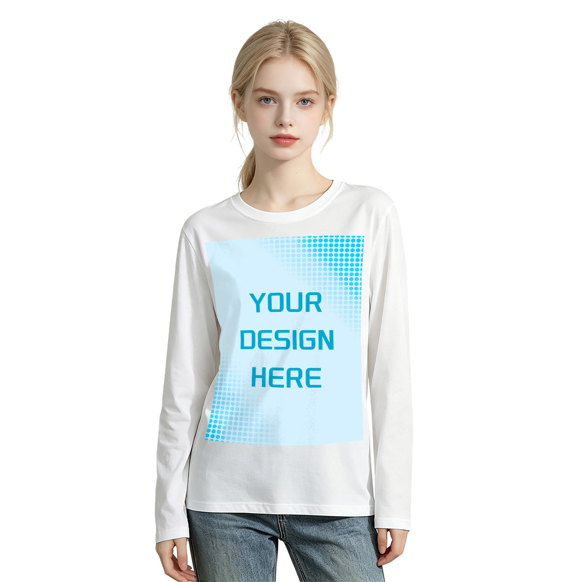 Women's 4-color round neck long sleeved T-shirt - Front (CA Factory 02, USA)