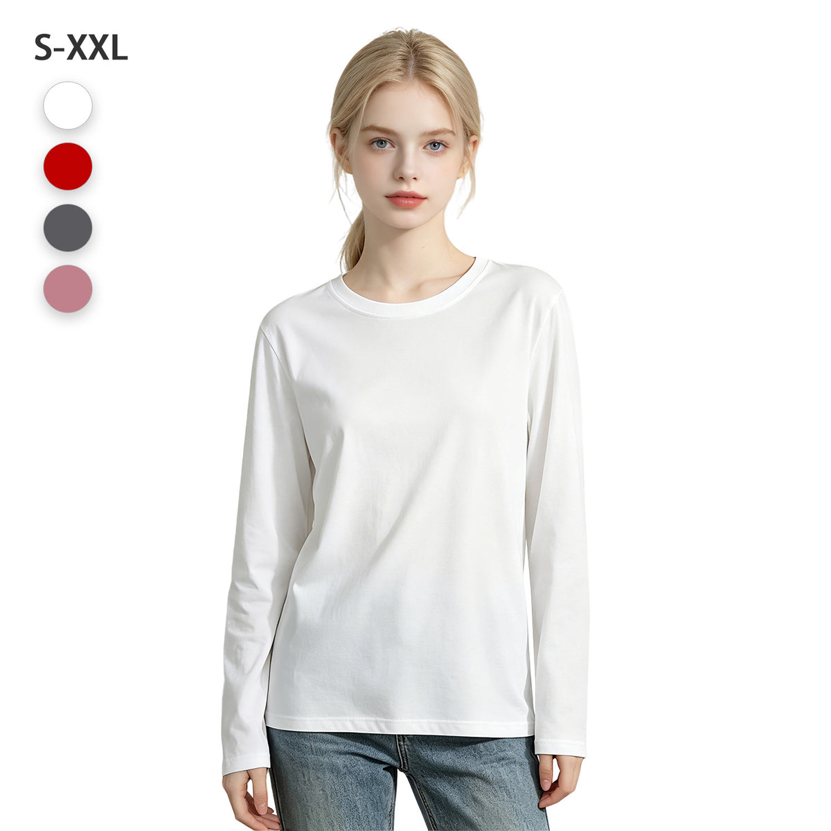 Women's 4-color round neck long sleeved T-shirt - Front (CA Factory 02, USA)