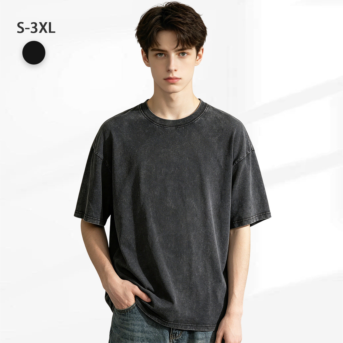 Front - Printed washed T-shirt 220g pure cotton men's style [Australia]