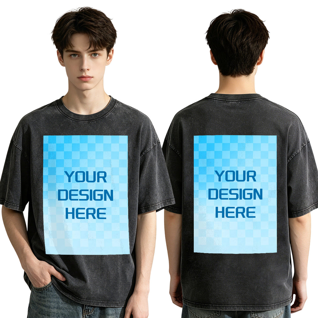 Double sided printed washed T-shirt 220g pure cotton men's style [Australia]