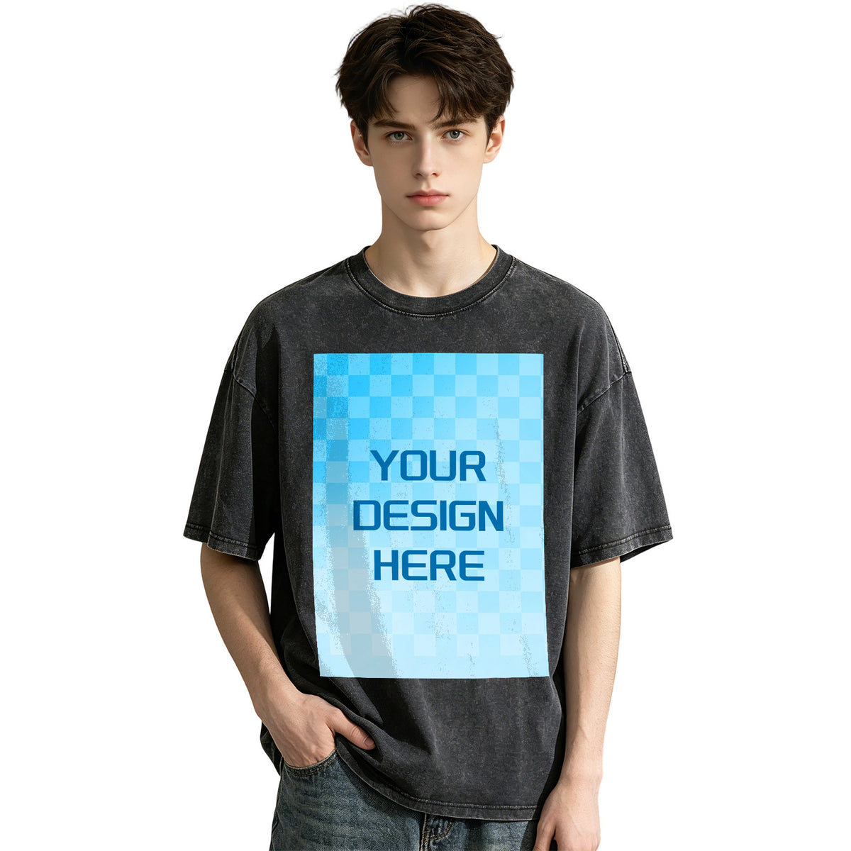 Front - Printed washed T-shirt 220g pure cotton men's style [Australia]