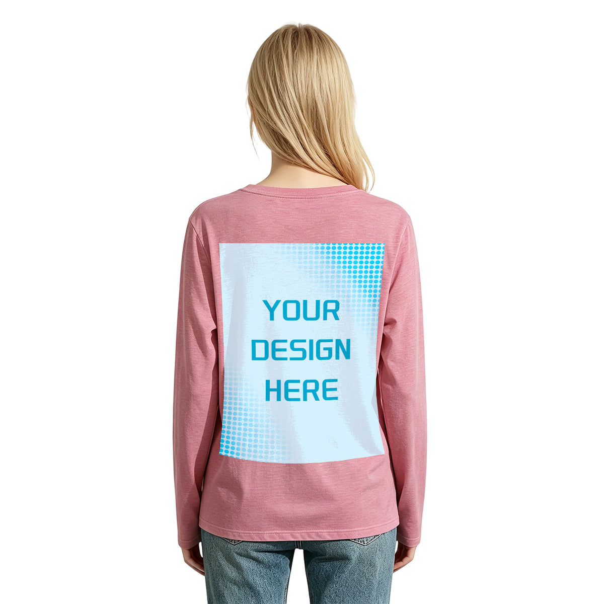 Women's Four Color Round Neck Long Sleeve T-shirt - Rear (CA Factory 02, USA)