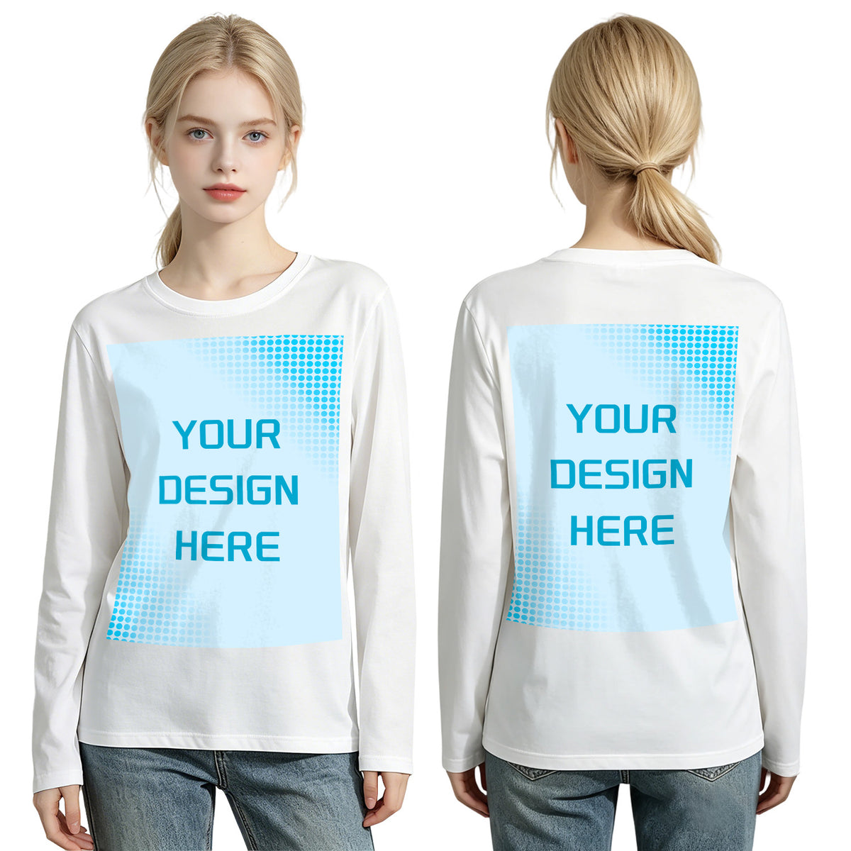 Women's Four Color Round Neck Long Sleeve T-shirt - Double (CA Factory 02, USA)