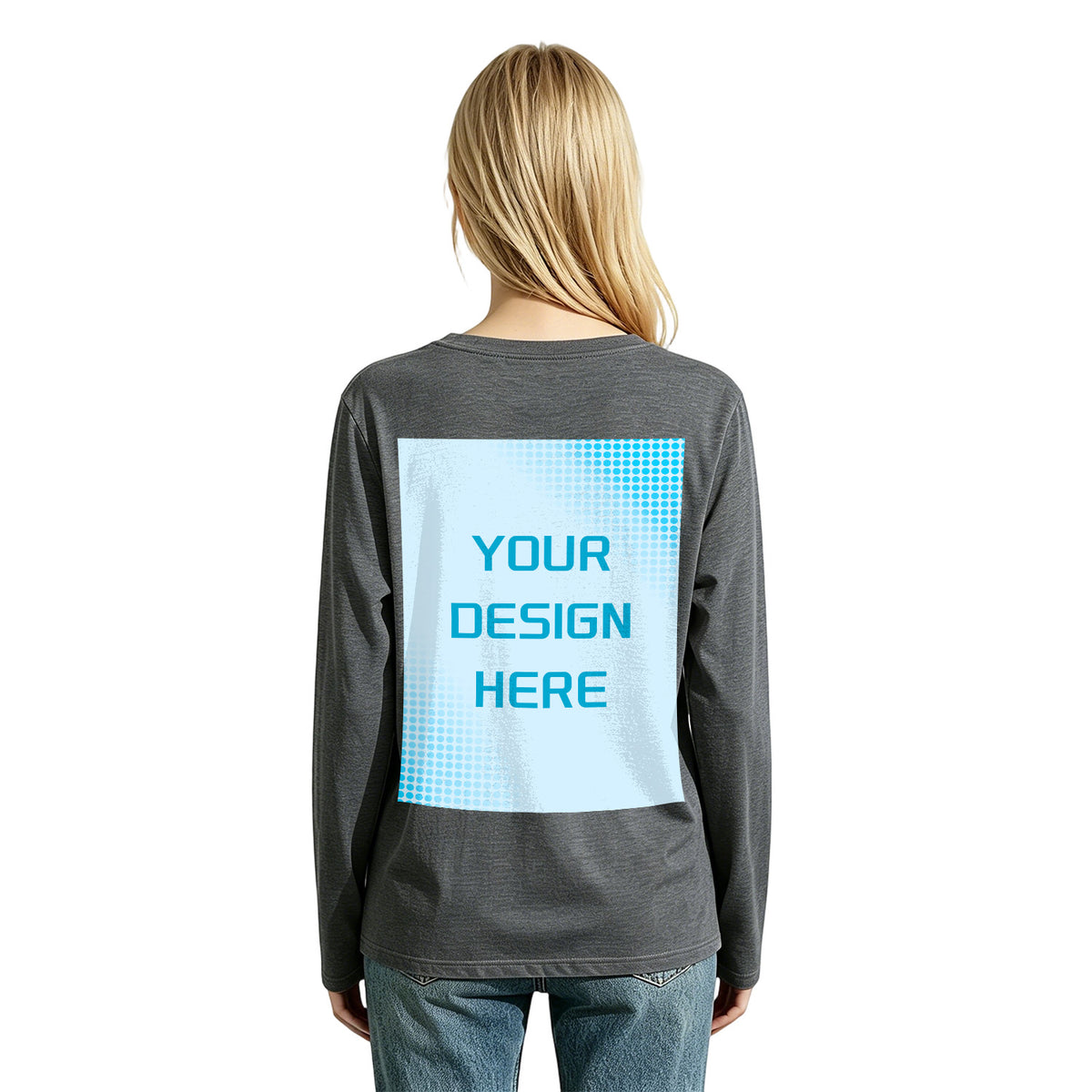 Women's Four Color Round Neck Long Sleeve T-shirt - Rear (CA Factory 02, USA)