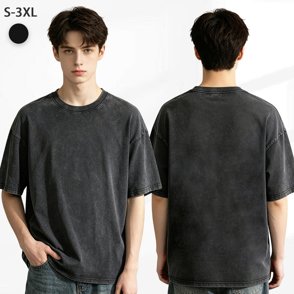Double sided printed washed T-shirt 220g pure cotton men's style [Australia]
