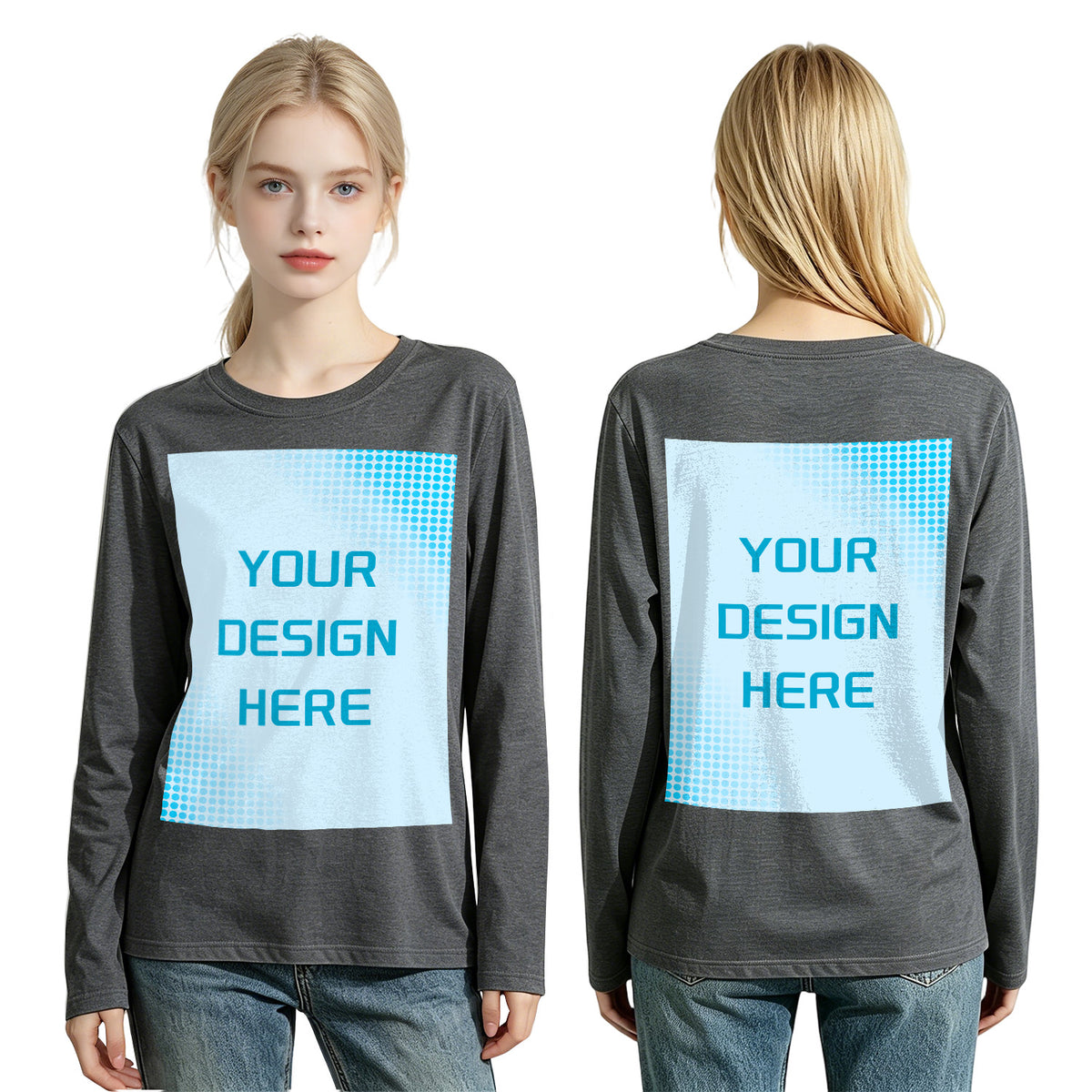 Women's Four Color Round Neck Long Sleeve T-shirt - Double (CA Factory 02, USA)