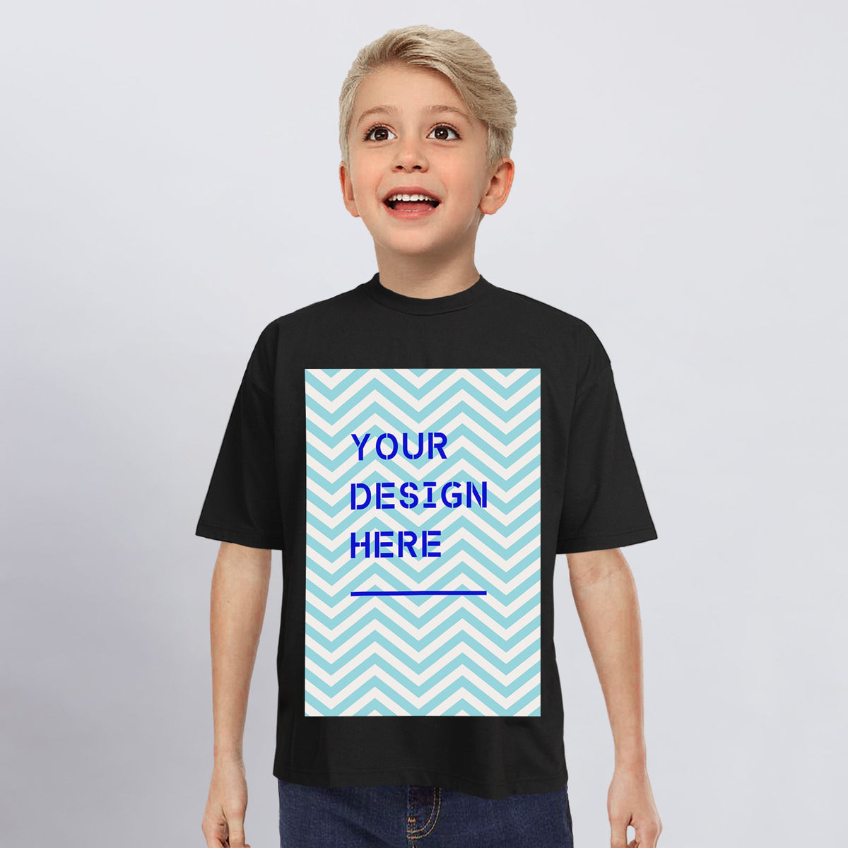180g black/white positioning printed youth T-shirt - front